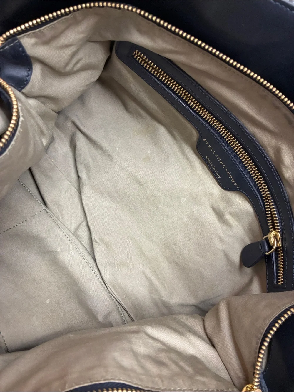 Stella McCartney Navy Blue Leather Tote Handbag Gold Hardware